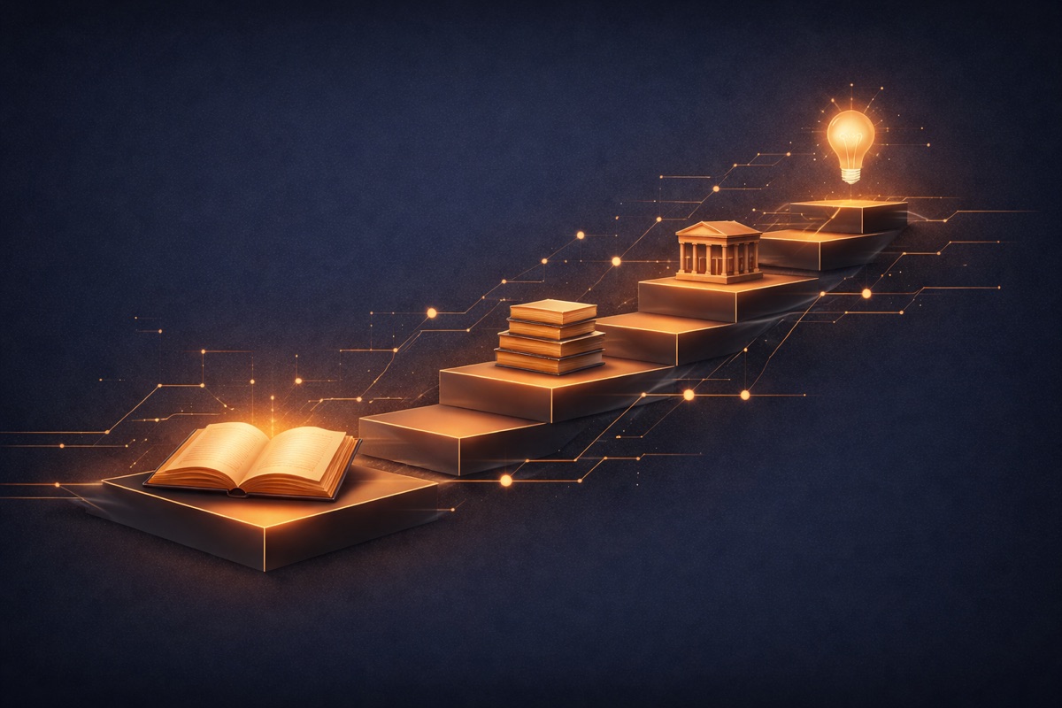 Knowledge building from books through institutions to innovation