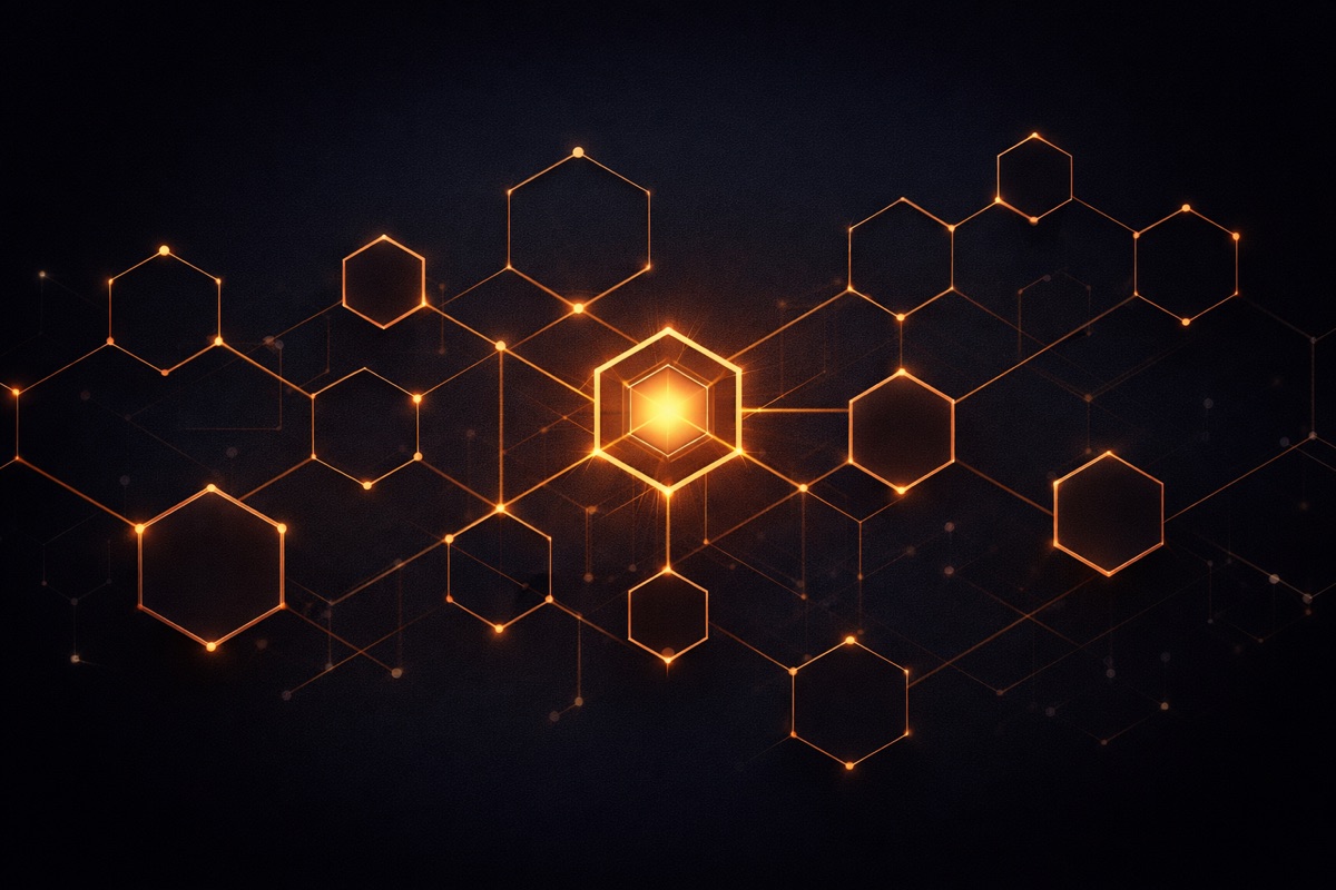 Interconnected hexagonal network representing systematic decision-making