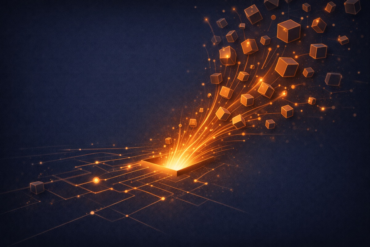 Building blocks expanding from a central source, representing scalable sales methodology